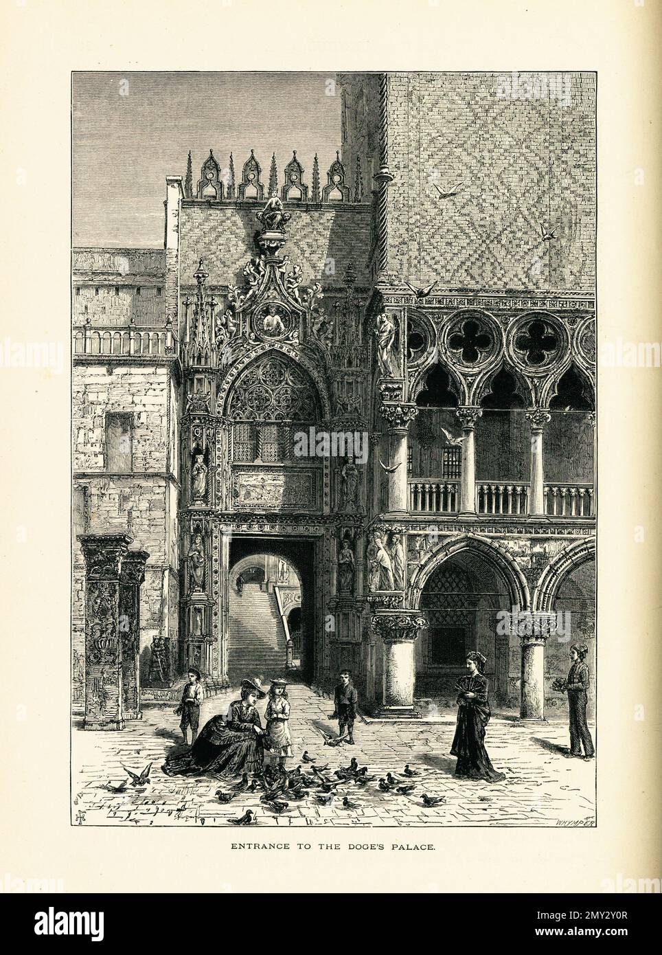 Antica illustrazione dell'ingresso al Palazzo Ducale, una delle principali attrazioni di Venezia. Illustrazione pubblicata in picturesque Europe, Vol. Foto Stock