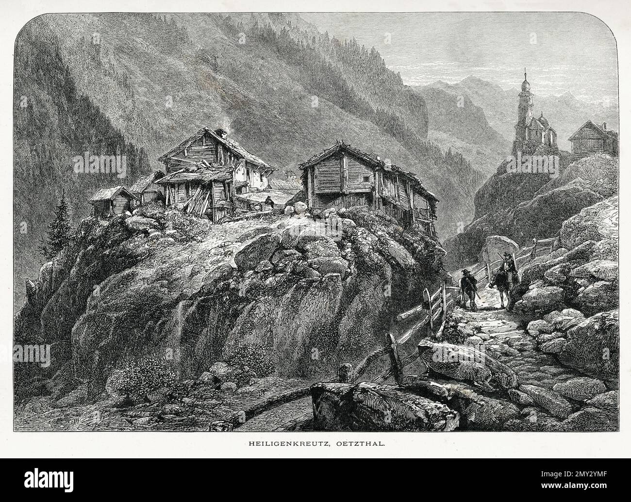 Incisione antica di Heiligenkreuz, un villaggio di Baden, Austria. Illustrazione pubblicata in picturesque Europe, Vol. V (Cassell & Company, Limited: LON Foto Stock