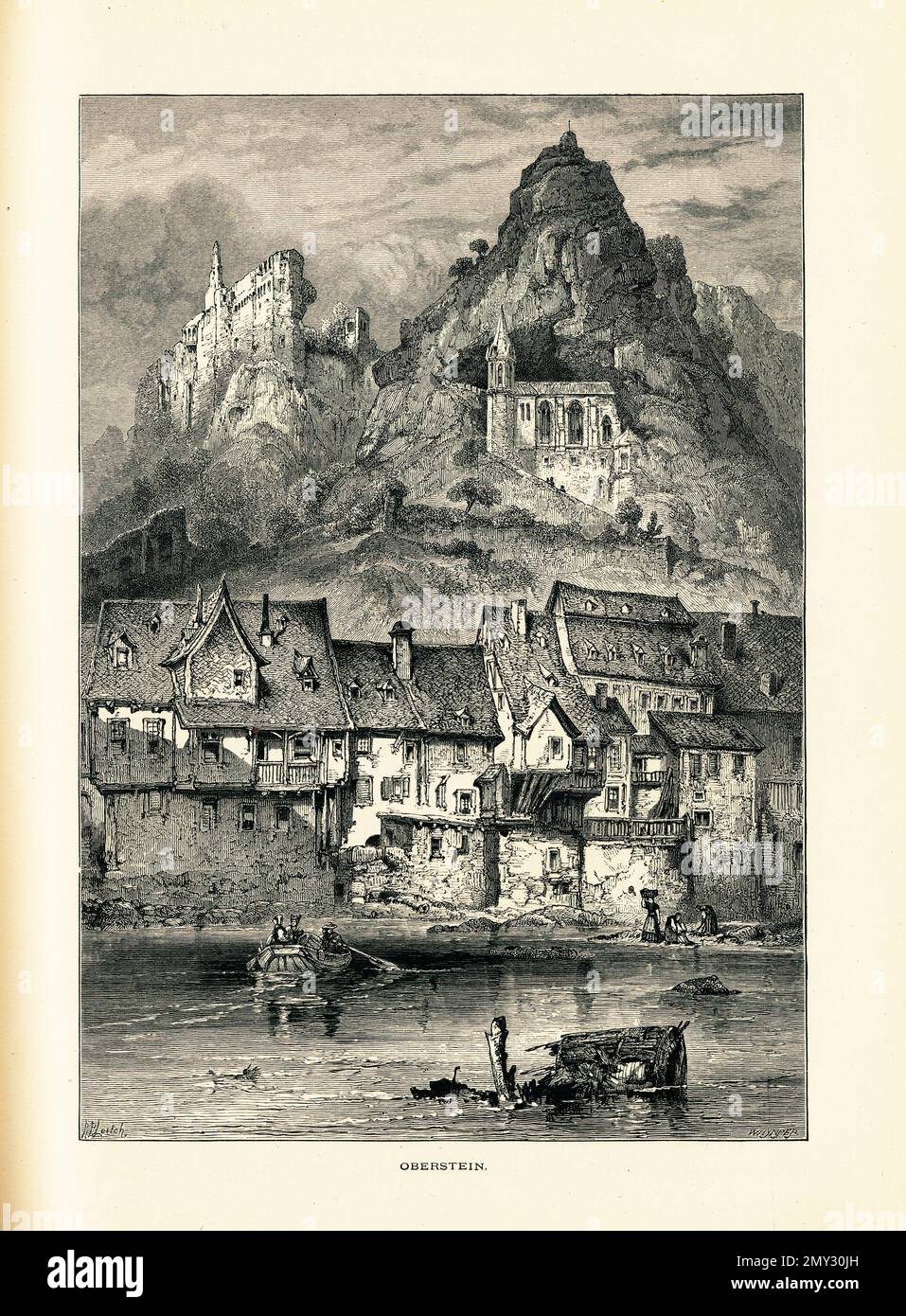 Illustrazione del 19th° secolo di Idar-Oberstein, una città della Renania-Palatinato, Germania. Incisione pubblicata in picturesque Europe, Vol. III (Cassell e C. Foto Stock