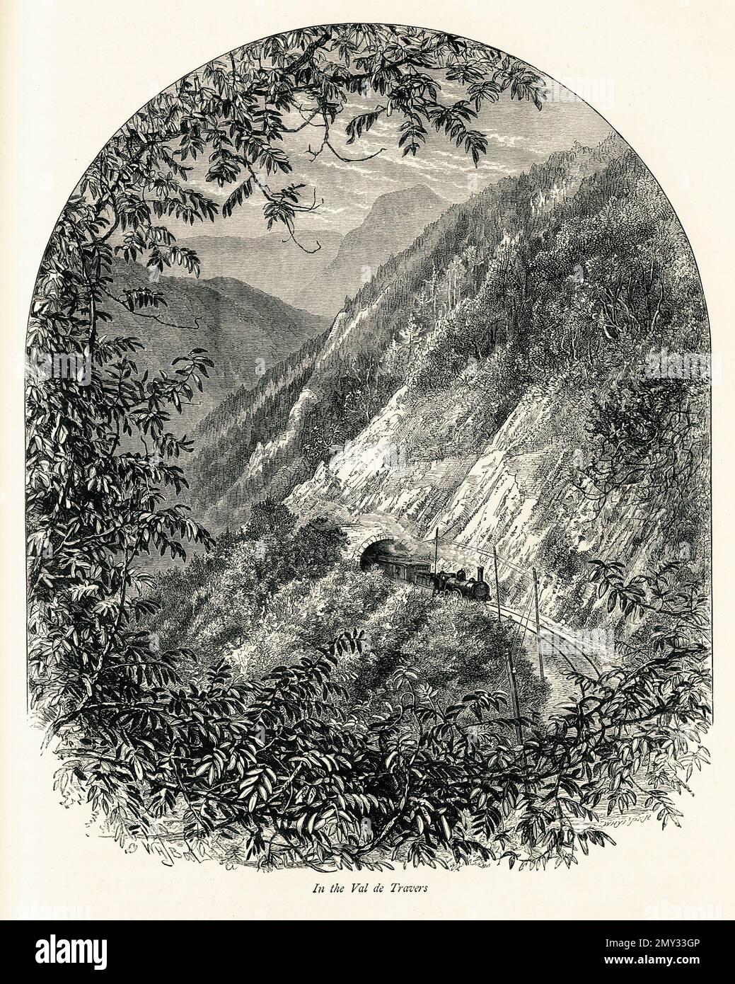 Vista del 19th° secolo sulla Val-de-Travers, un distretto della Svizzera. Incisione pubblicata in picturesque Europe, Vol. V (Cassell & Company, Limited: Londra, Foto Stock