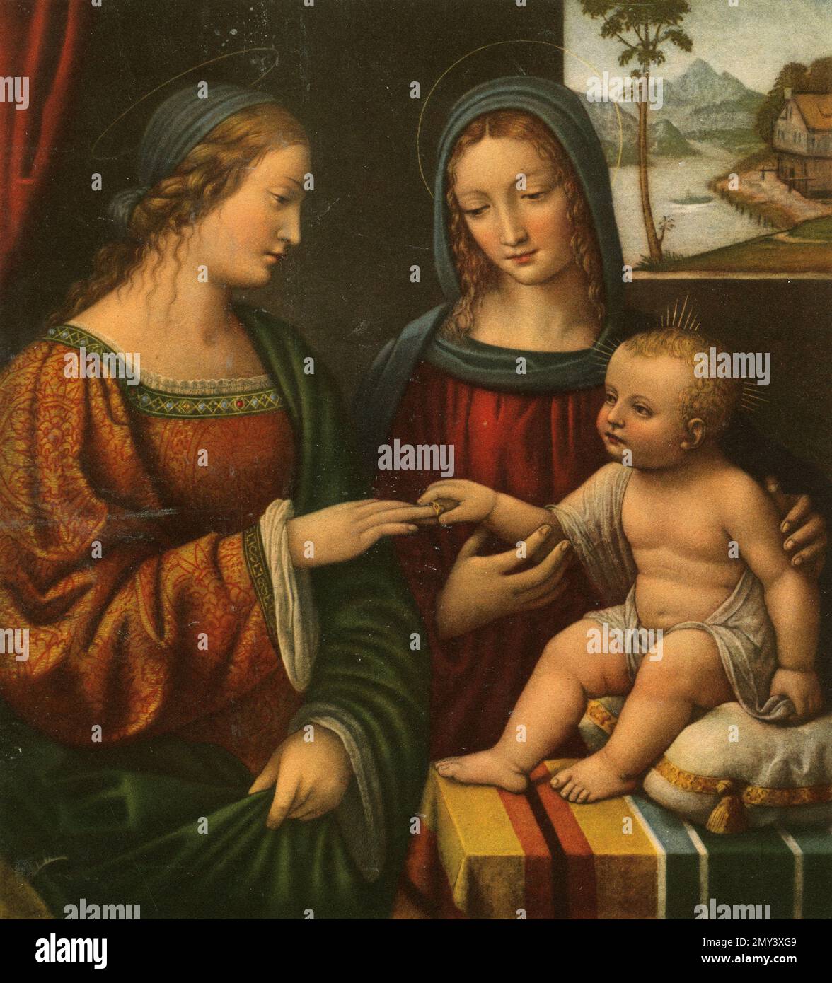 Il matrimonio mistico di Santa Caterina, dipinto dell'artista italiano Bernardino Luini, illustrazione a colori 1900s Foto Stock