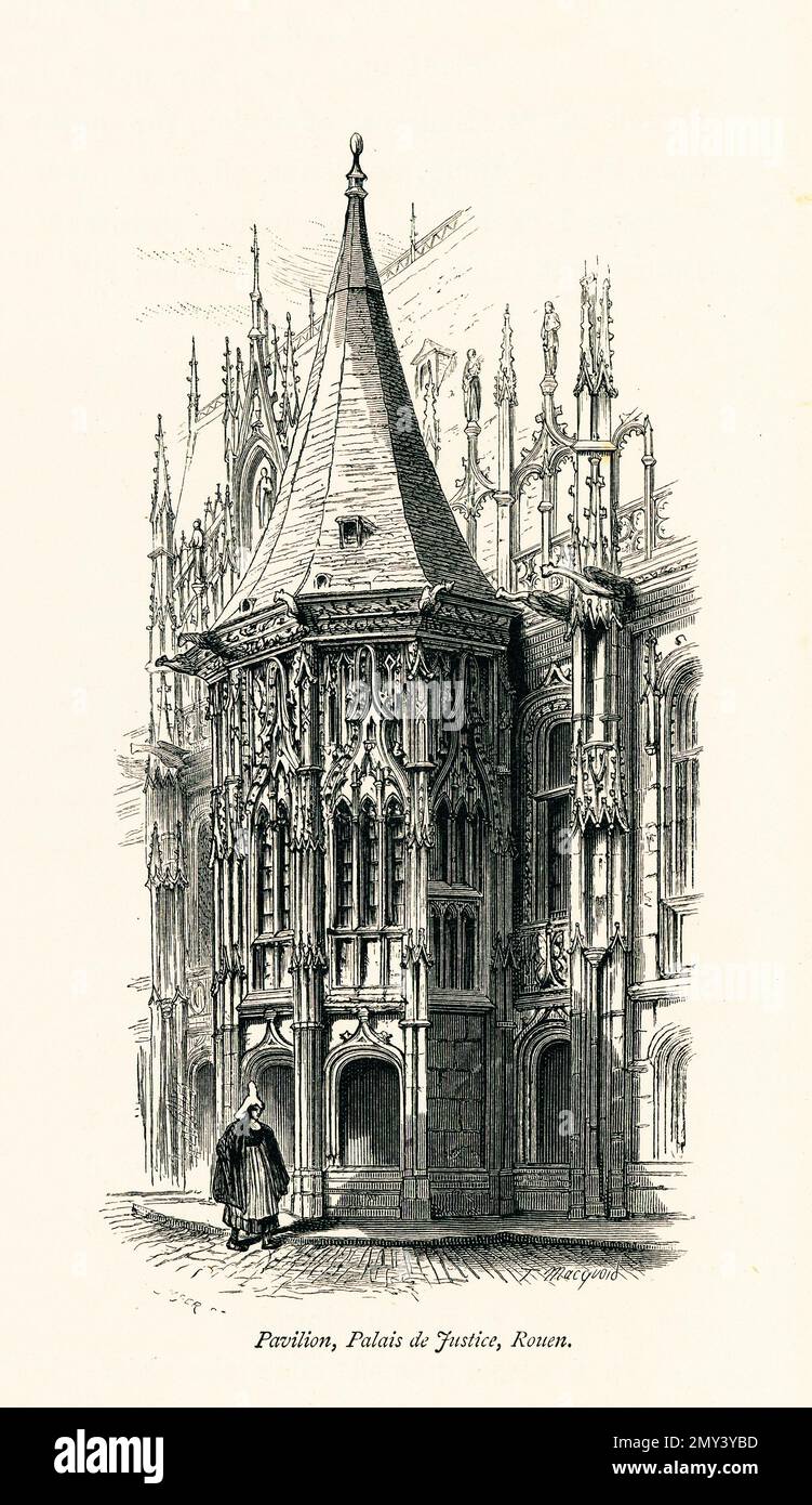 Antica illustrazione di un padiglione del Palais de Justice a Rouen, alta Normandia, Francia. Incisione pubblicata in picturesque Europe, Vol. III (Cassell Foto Stock