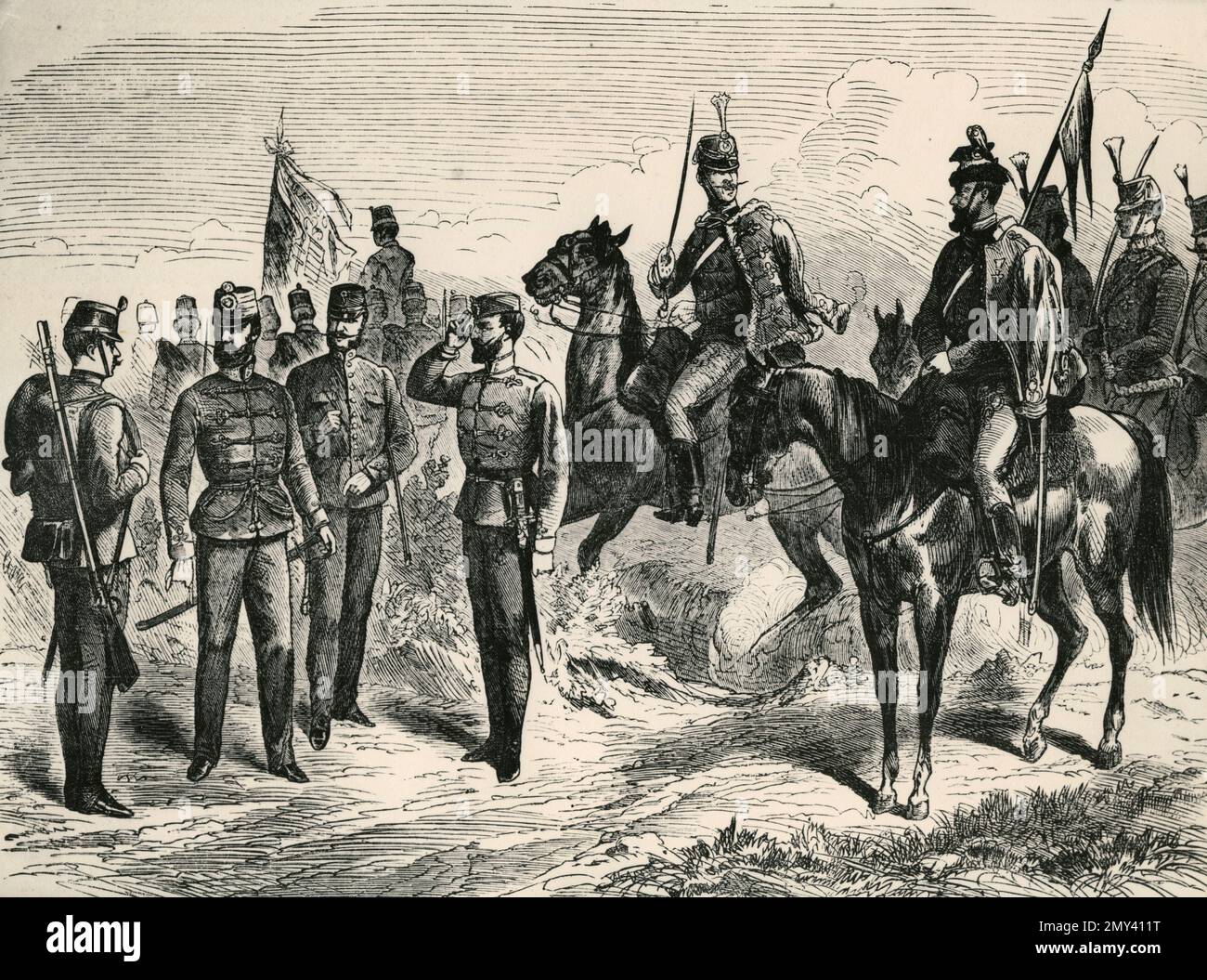 Esercito di cavalleria Hussars dell'Impero Austro-Ungarico, illustrazione 1870 Foto Stock