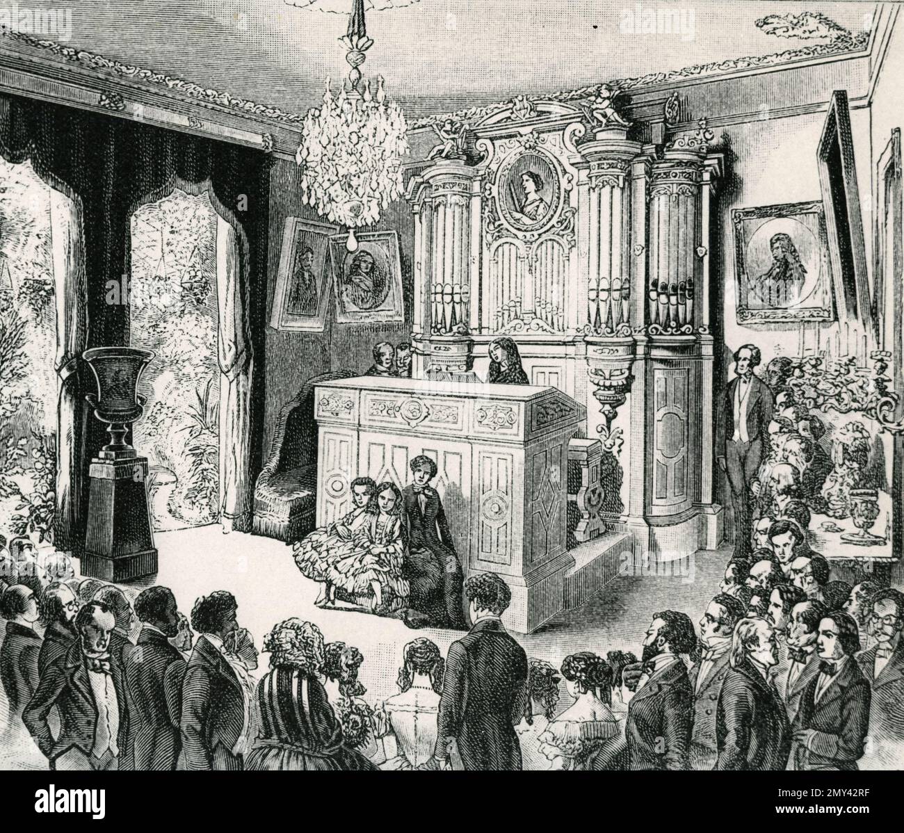 The Musical Soiree at the Pauline Viardot-Garcia's Salon, Illustration, Russia 1853 Foto Stock