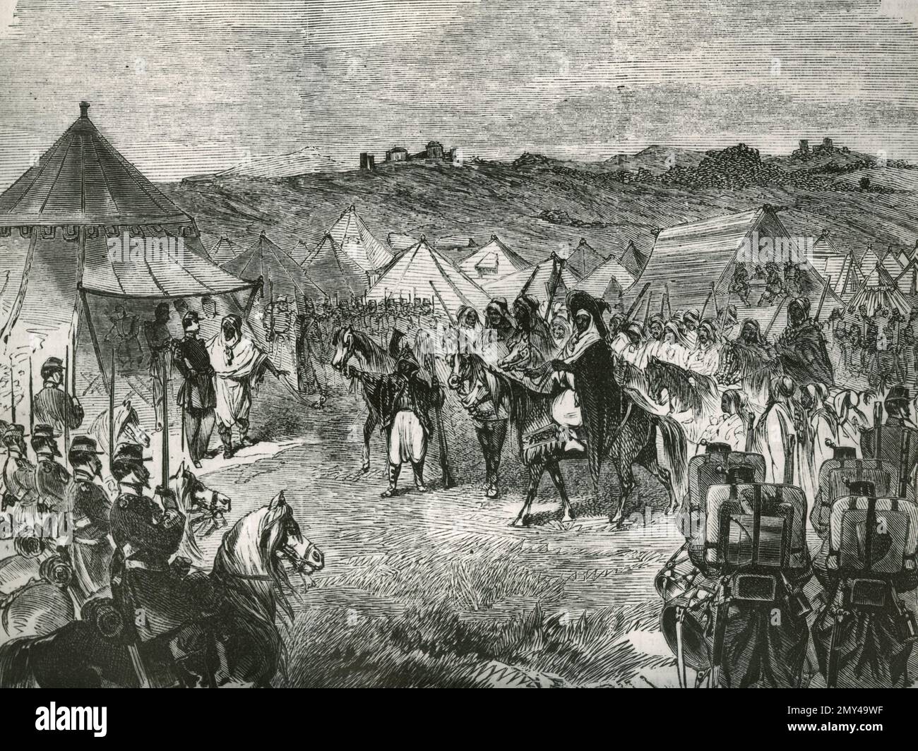 Truppa francese in Algeria: Sottomissione degli arabi ribelli, 1865, illustrazione Foto Stock