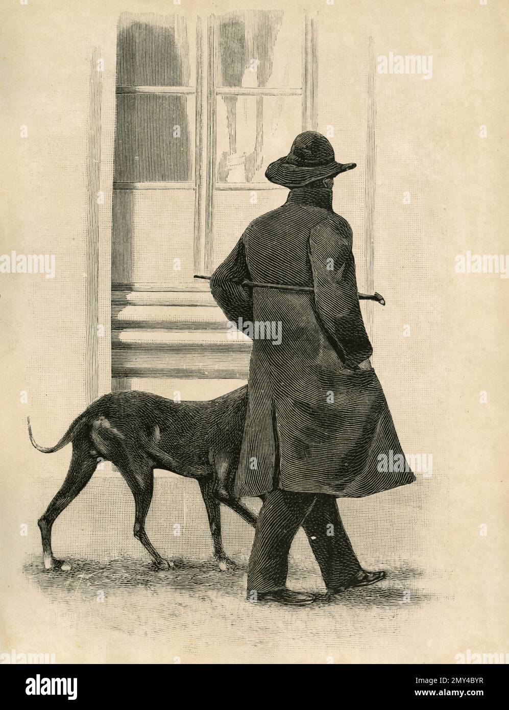 Statista e diplomatico tedesco otto von Bismarck durante una delle sue passeggiate, illustrazione 1870s Foto Stock