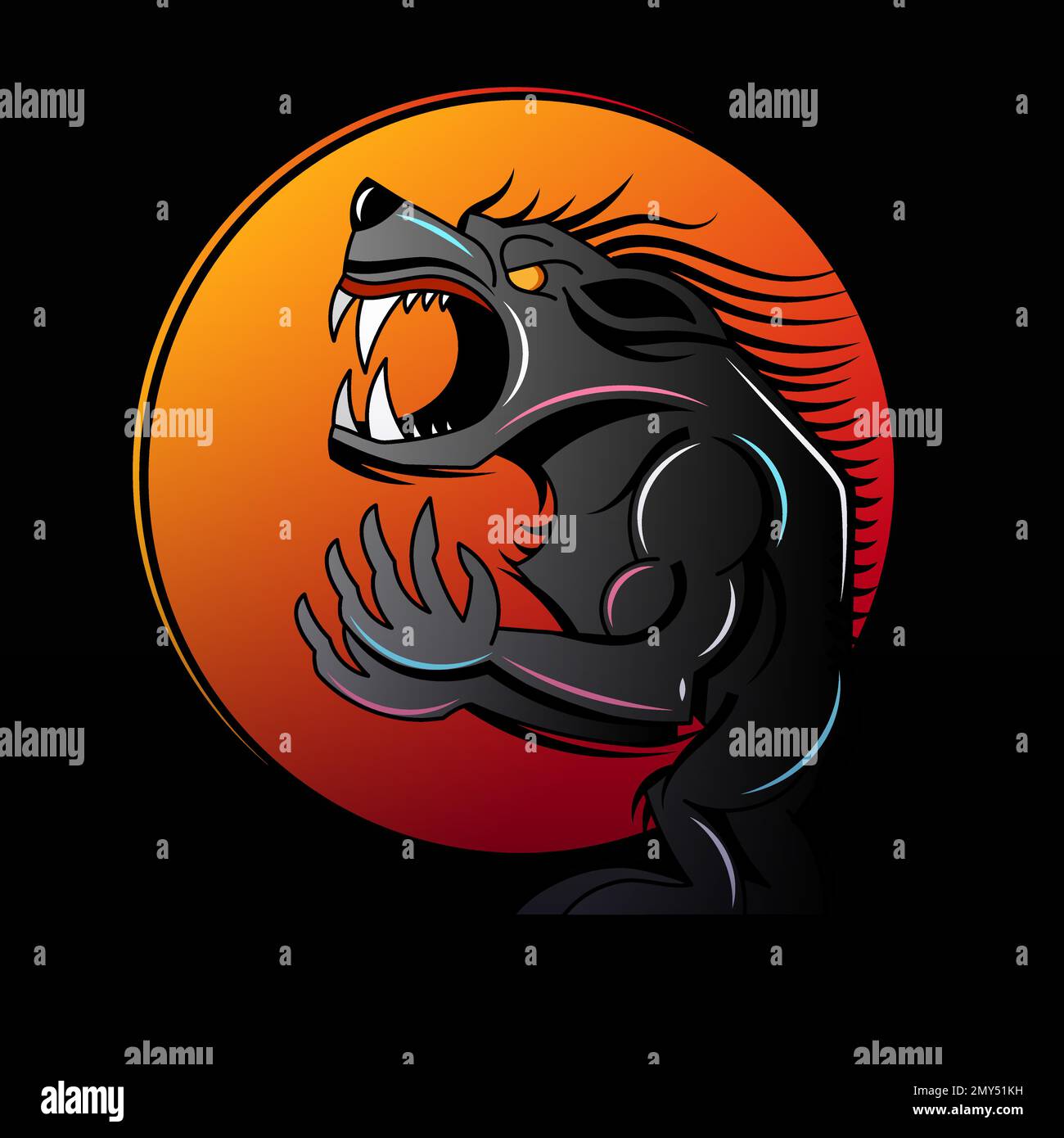 Mannaro silhouette, Halloween notte sfondo chiaro di luna vettore illustrazione. Illustrazione Vettoriale