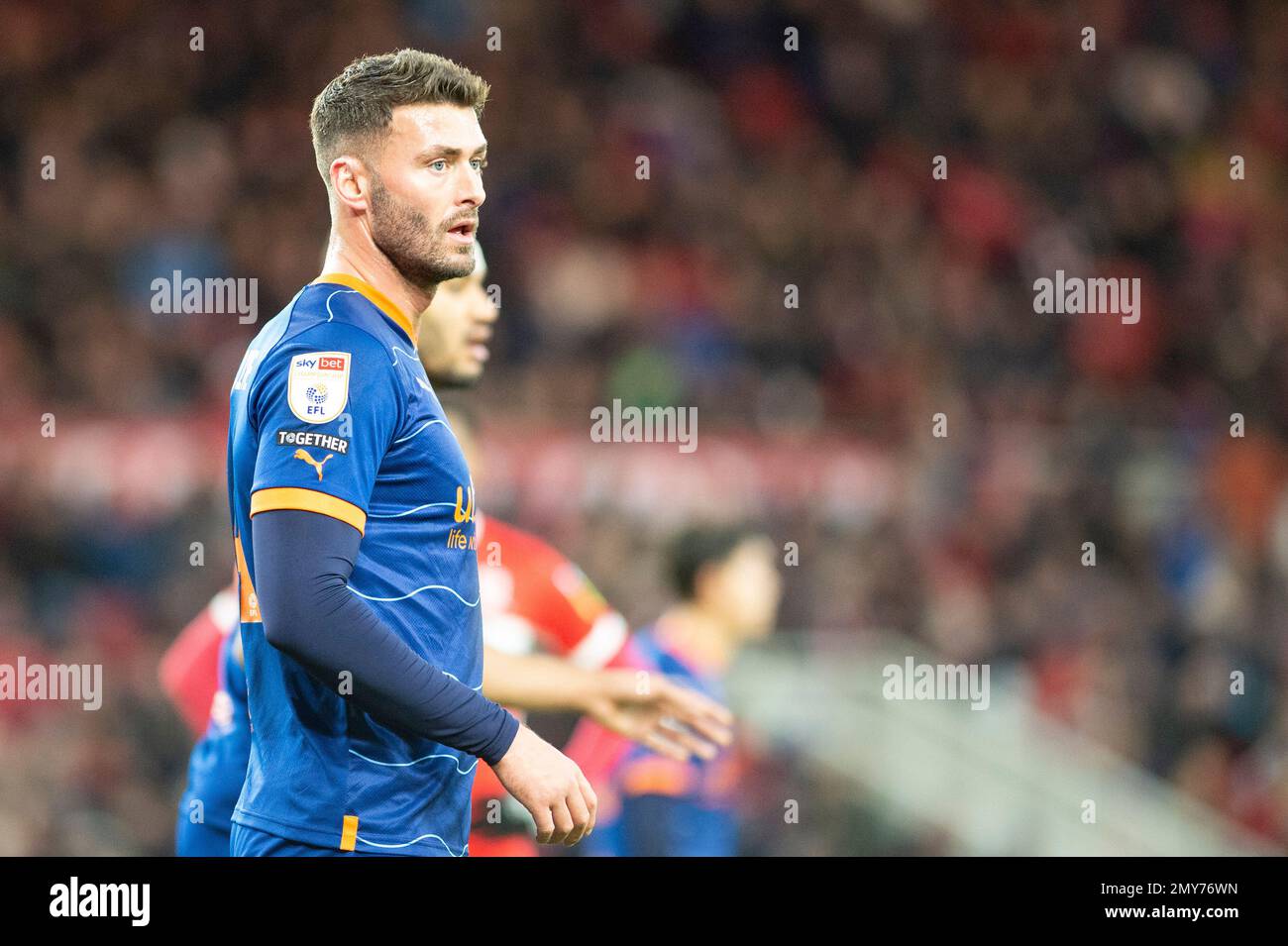 Middlesbrough, Regno Unito. 4th Feb 2023. Gary Madine di Blackpool durante la partita del campionato Sky Bet tra Middlesbrough e Blackpool al Riverside Stadium di Middlesbrough sabato 4th febbraio 2023. (Foto: Trevor Wilkinson | NOTIZIE MI) Credit: NOTIZIE MI & Sport /Alamy Live News Foto Stock