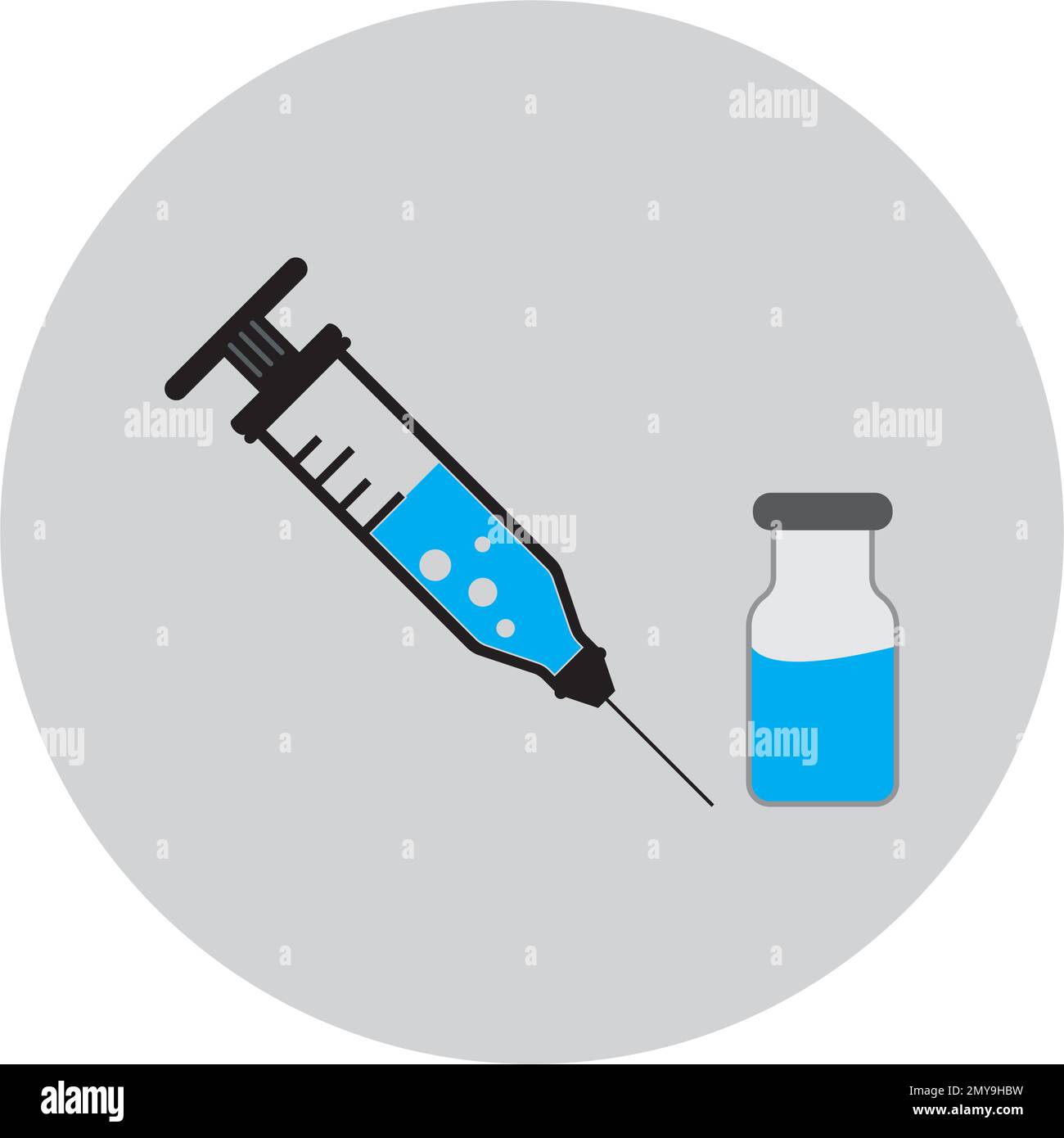 Icona lineare di vaccinazione. Siringa con flaconcino. Prevenzione comune del freddo. Shot di immunizzazione. Farmaci e farmacia. Illustrazione a linee sottili. Simbolo del contorno Illustrazione Vettoriale