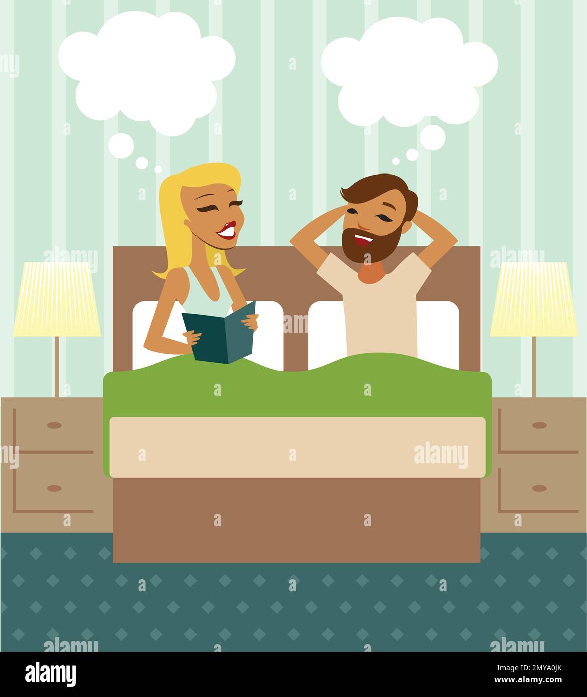 Giovane coppia in letto vettore illustrazione Illustrazione Vettoriale