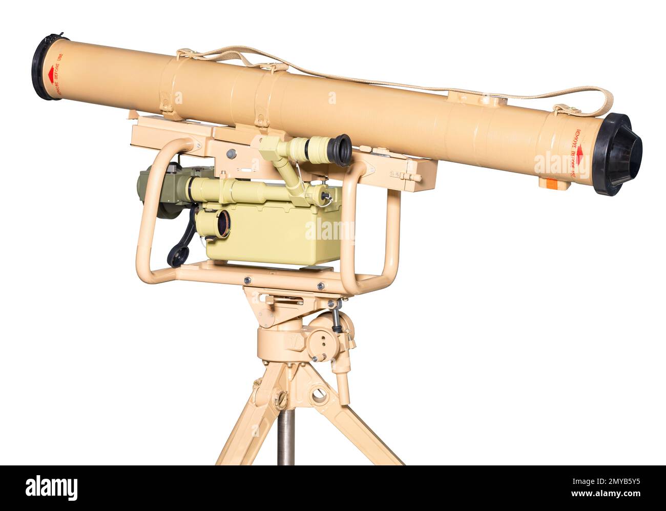 Sistema missile portatile antiaereo. MANPADS beige. Immagine isolata su sfondo bianco. Foto Stock