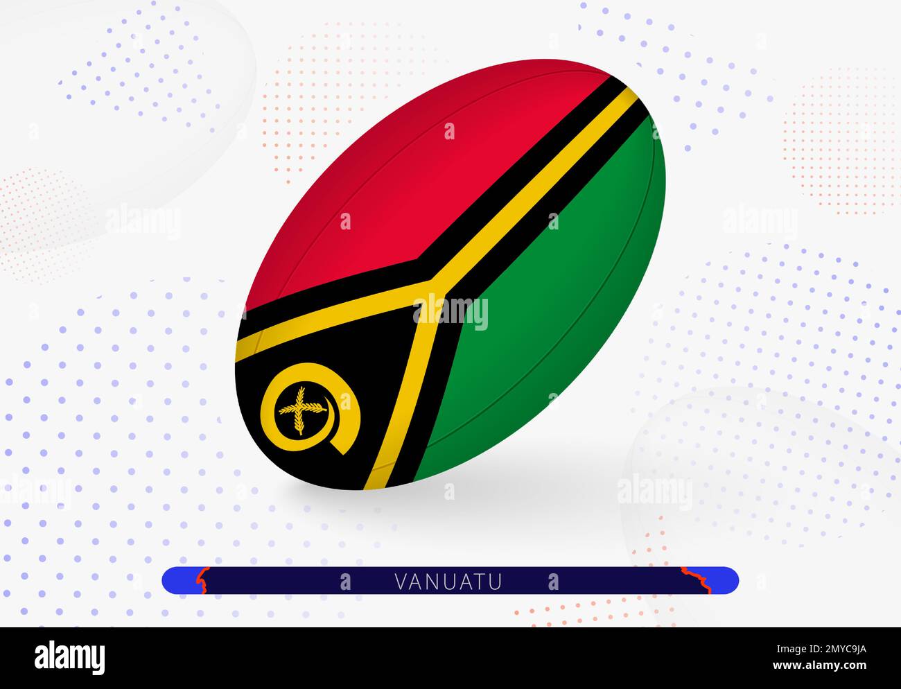 Palla di rugby con la bandiera di Vanuatu su di essa. Attrezzature per la squadra di rugby di Vanuatu. Illustrazione sportiva vettoriale. Illustrazione Vettoriale