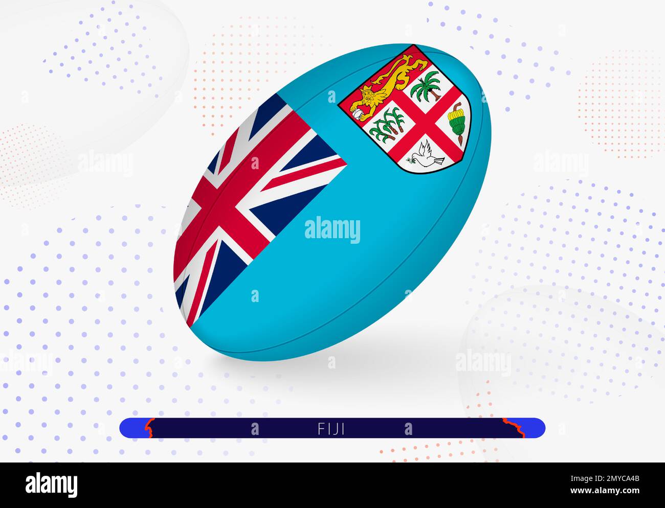 Palla di Rugby con la bandiera delle Fiji su di essa. Attrezzature per la squadra di rugby delle Fiji. Illustrazione sportiva vettoriale. Illustrazione Vettoriale