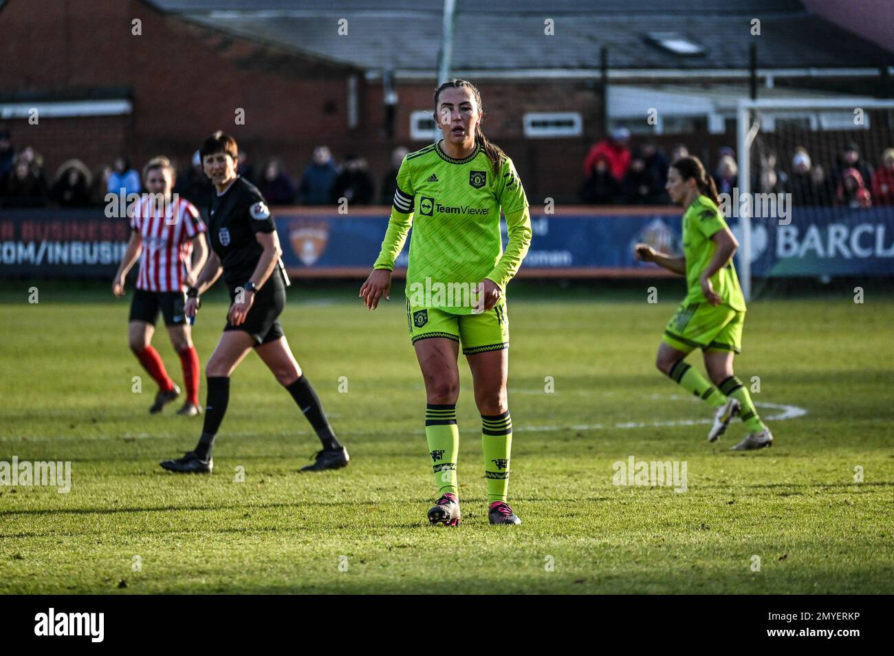 Il capitano del Manchester United Katie Zelem in azione contro le donne Sunderland nella fa Cup. Foto Stock