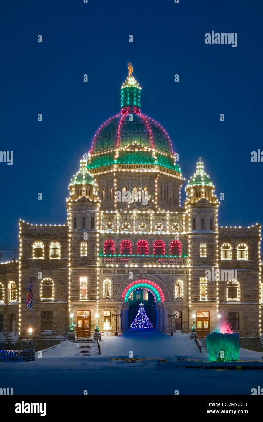 Luci natalizie di stagione, British Columbia Legislature, Victoria, British Columbia, Canada Foto Stock