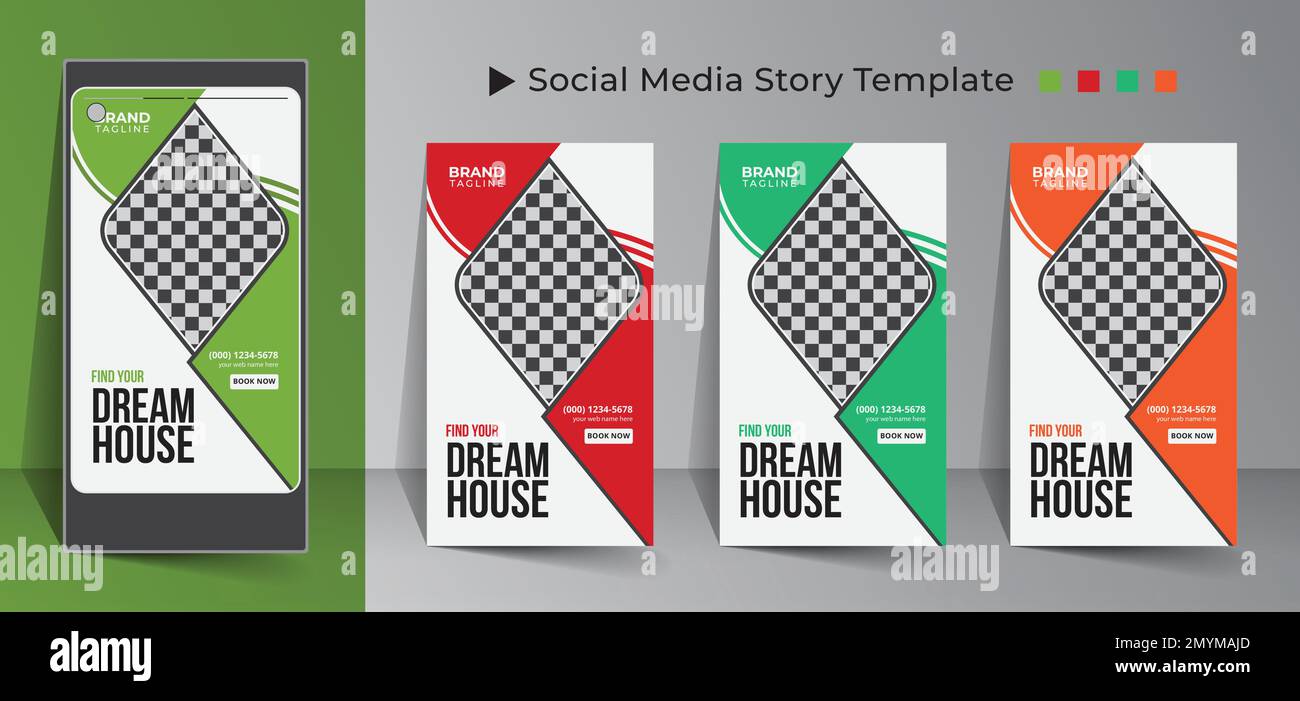 Immobiliare e casa appartamento social media storia modello design con banner e post sui social media Illustrazione Vettoriale