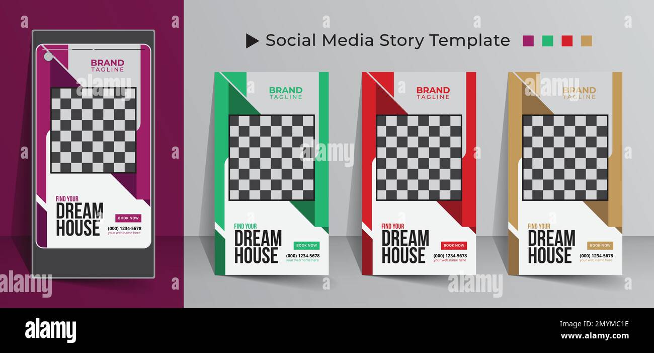 Immobiliare e casa appartamento social media storia modello design con banner e post sui social media Illustrazione Vettoriale