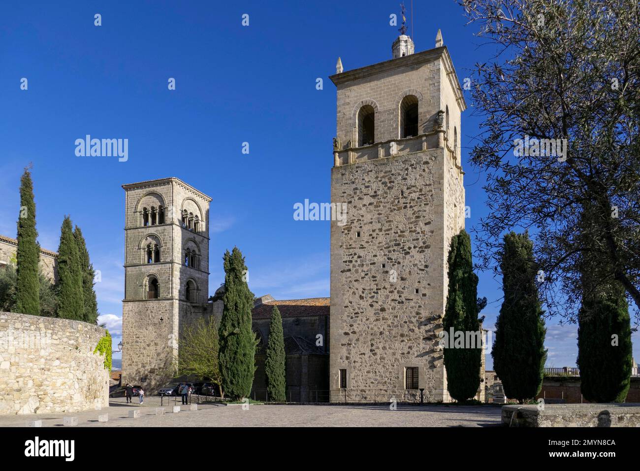 Trujillo, torri della chiesa, provincia di Caceres, Spagna, Europa Foto Stock