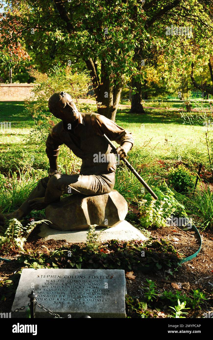 Una statua del cantautore e compositore Stephen Foster nel My OL Kentucky Home state Park, dove fu ispirato a scrivere il suo famoso canto. Foto Stock