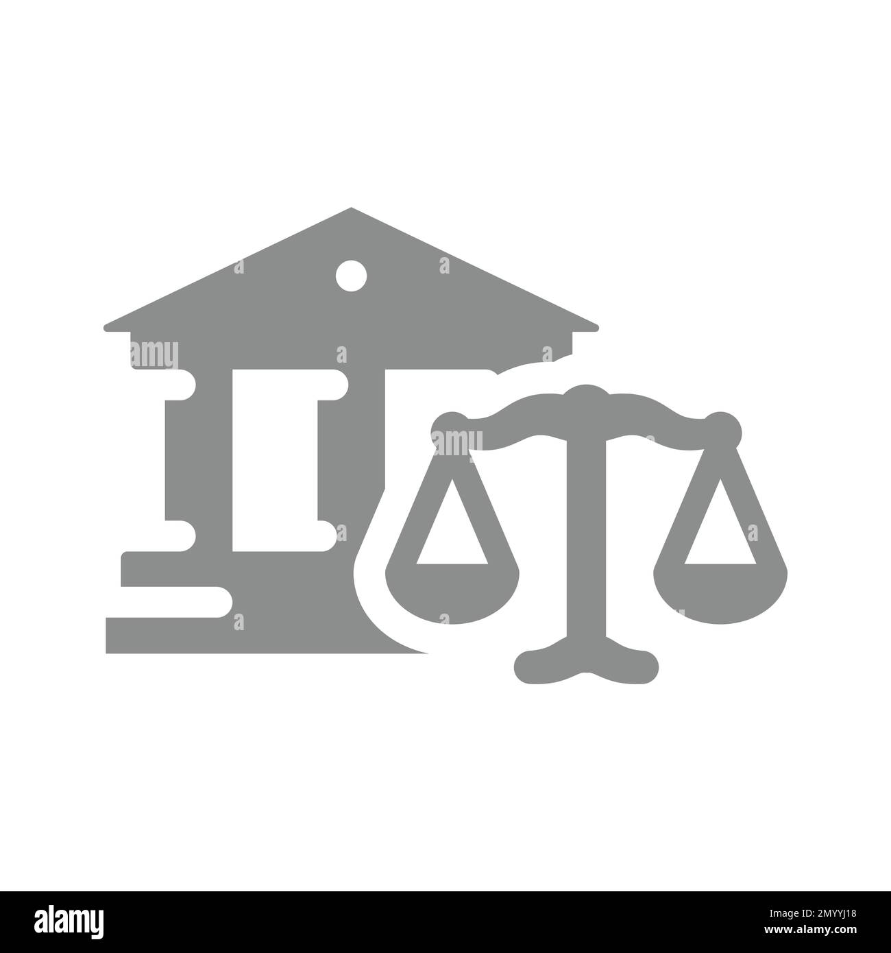 Icona vettoriale scale corte, tribunale e giustizia. Legge, simbolo con riempimento legale. Illustrazione Vettoriale