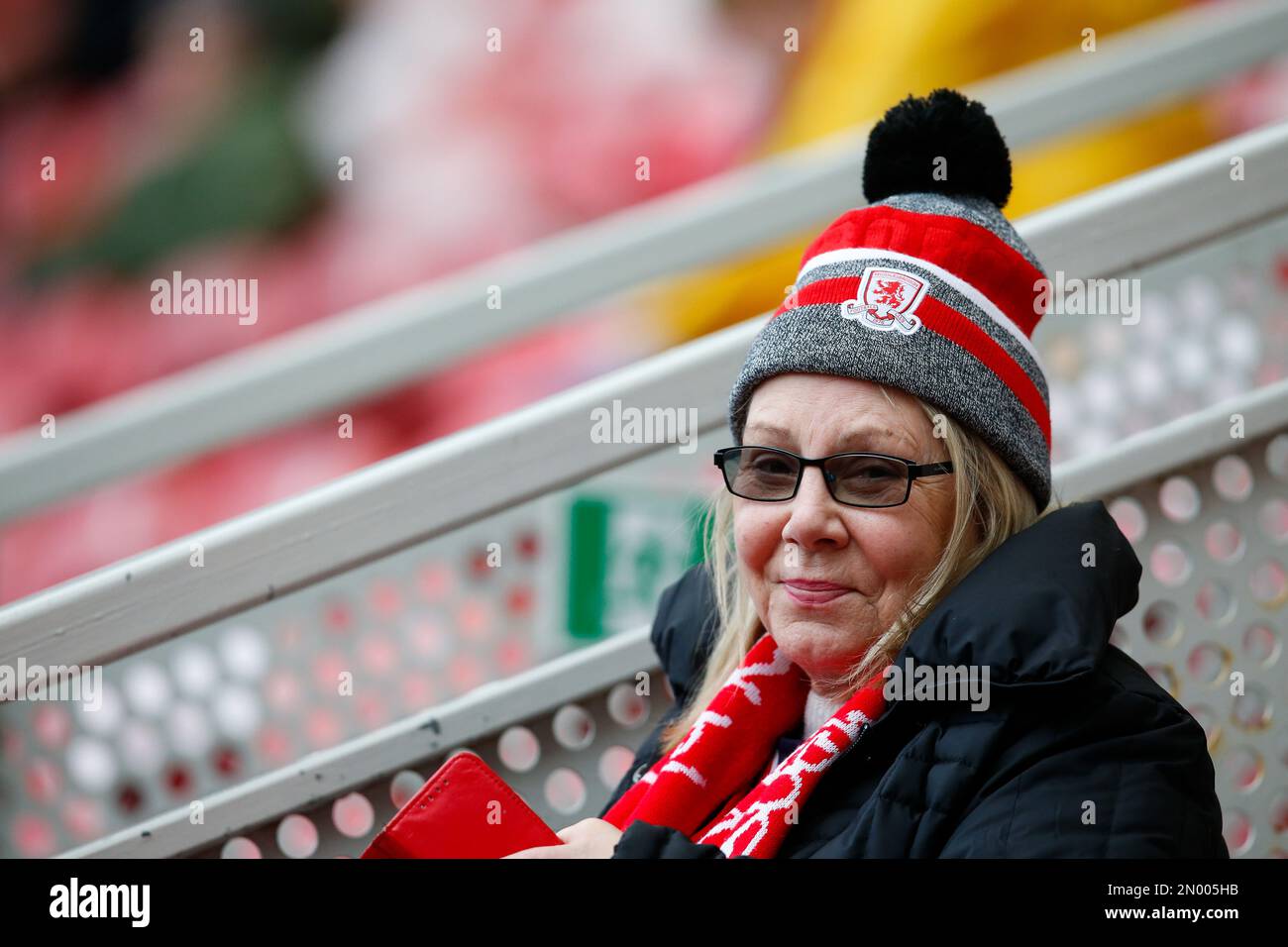 Middlesbrough, Regno Unito. 04th Feb, 2023. Un fan di Middlesbrough durante la partita del campionato Sky Bet Middlesbrough vs Blackpool al Riverside Stadium, Middlesbrough, Regno Unito, 4th febbraio 2023 (Photo by ben Early/News Images) a Middlesbrough, Regno Unito il 2/4/2023. (Foto di ben Early/News Images/Sipa USA) Credit: Sipa USA/Alamy Live News Foto Stock