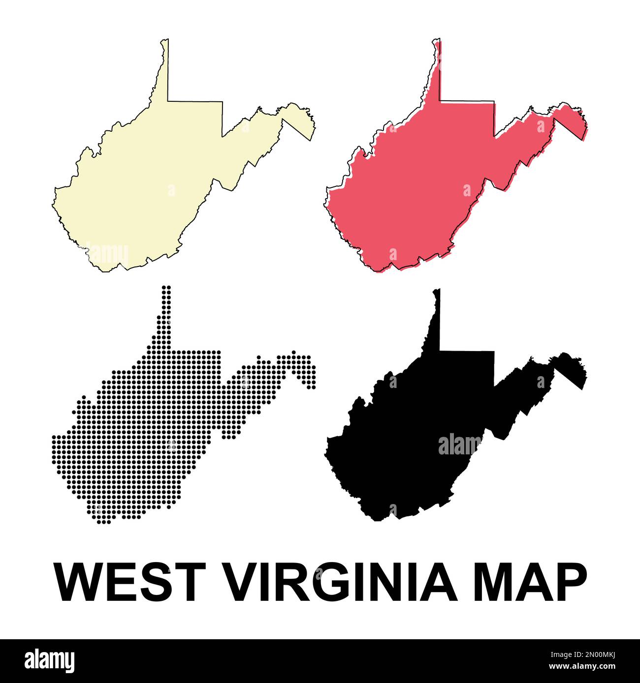 Set di forma della mappa della Virginia Occidentale, stati uniti d'america. Illustrazione vettoriale simbolo icona concetto piatto . Illustrazione Vettoriale