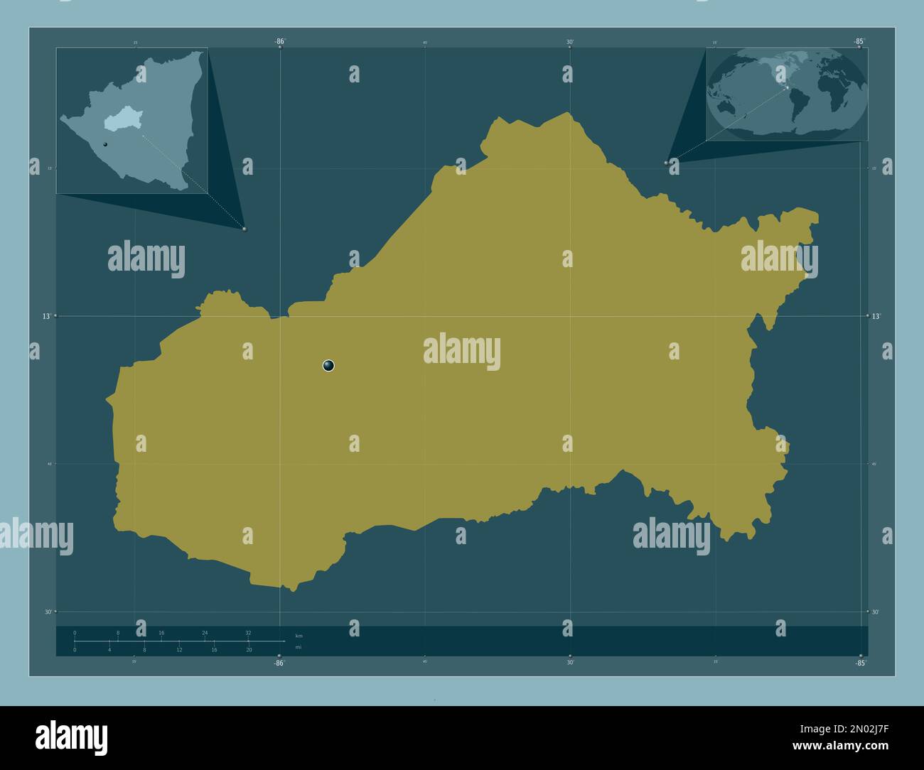 Matagalpa, dipartimento del Nicaragua. Forma a tinta unita. Mappe delle posizioni ausiliarie degli angoli Foto Stock