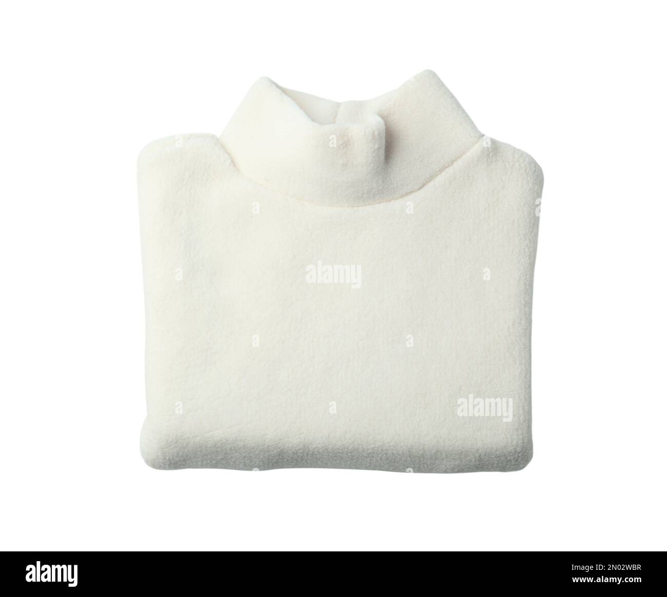 Pullover dolcevita in pile ripiegato isolato su bianco, vista dall'alto Foto Stock