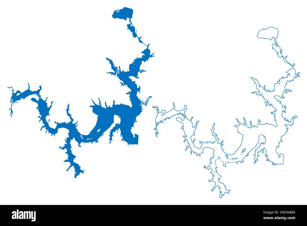 Lago Texoma serbatoio (Stati Uniti d'America, Nord America, Stati Uniti, stati uniti, Texas e Oklahoma) mappa vettore illustrazione, schizzo di schizzo Denison Dam mappa Illustrazione Vettoriale