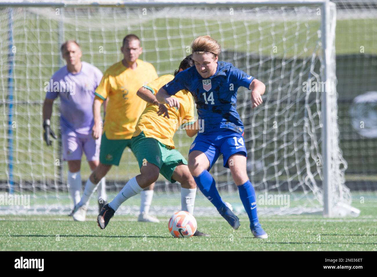 Manly, Australia. 04th Feb, 2023. Shea Hammond della nazionale statunitense di calcio paralimpico maschile è in azione durante la partita Pararoos vs USA che si tiene al Cromer Park, Cromer NSW. Punteggio finale: Pararoos 0:0 USA. (Foto di Luis Veniegra/SOPA Images/Sipa USA) Credit: Sipa USA/Alamy Live News Foto Stock