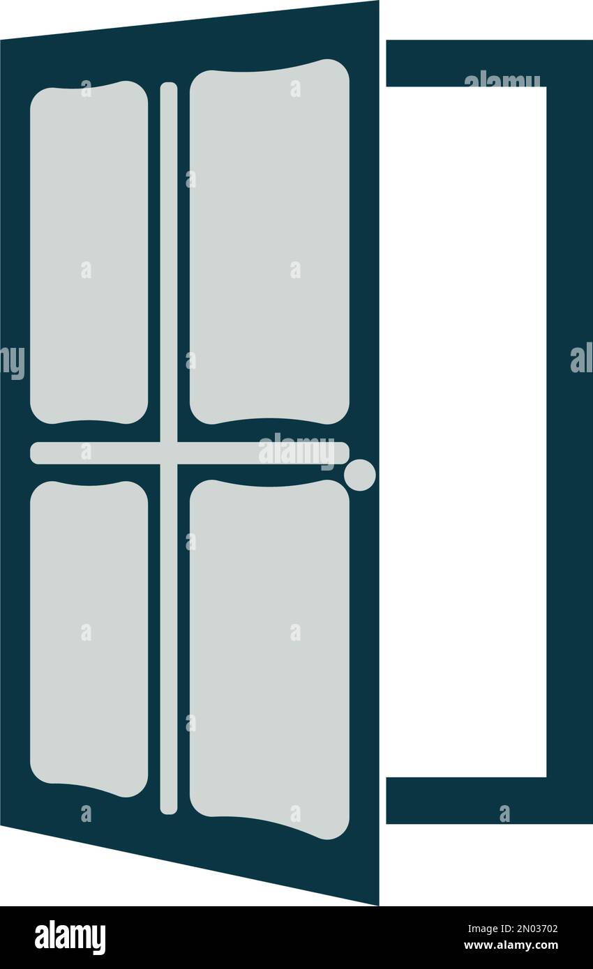 Icona della porta in stile piatto alla moda isolata su sfondo grigio. Apri il simbolo della porta per il design del tuo sito Web, il logo, l'app e l'interfaccia utente. Illustrazione vettoriale, EPS10. Illustrazione Vettoriale