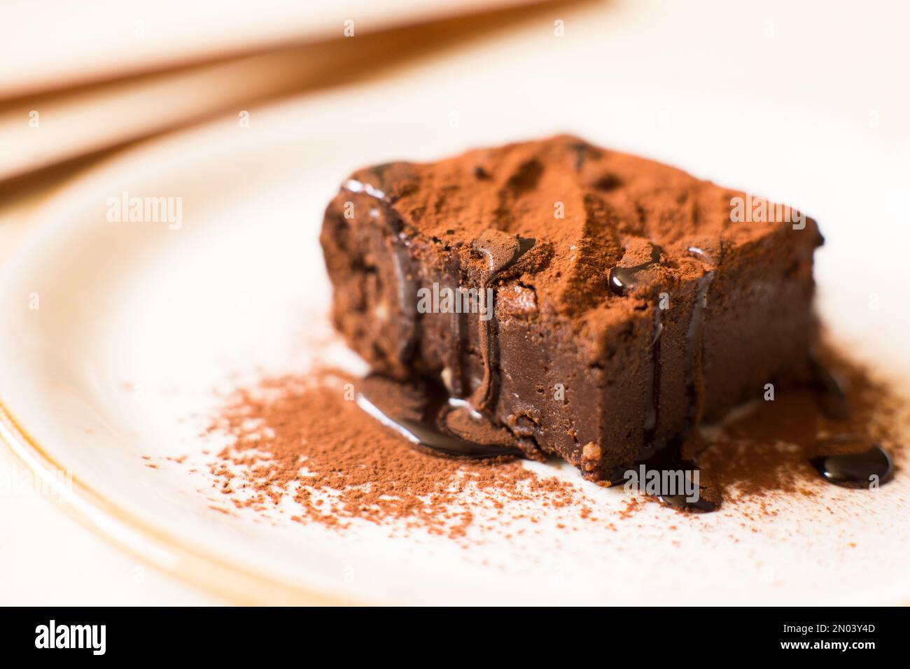 Un brownie è una piccola torta al cioccolato, tipica della gastronomia degli Stati Uniti. Prende il nome dal suo colore marrone scuro, o marrone in inglese. Foto Stock