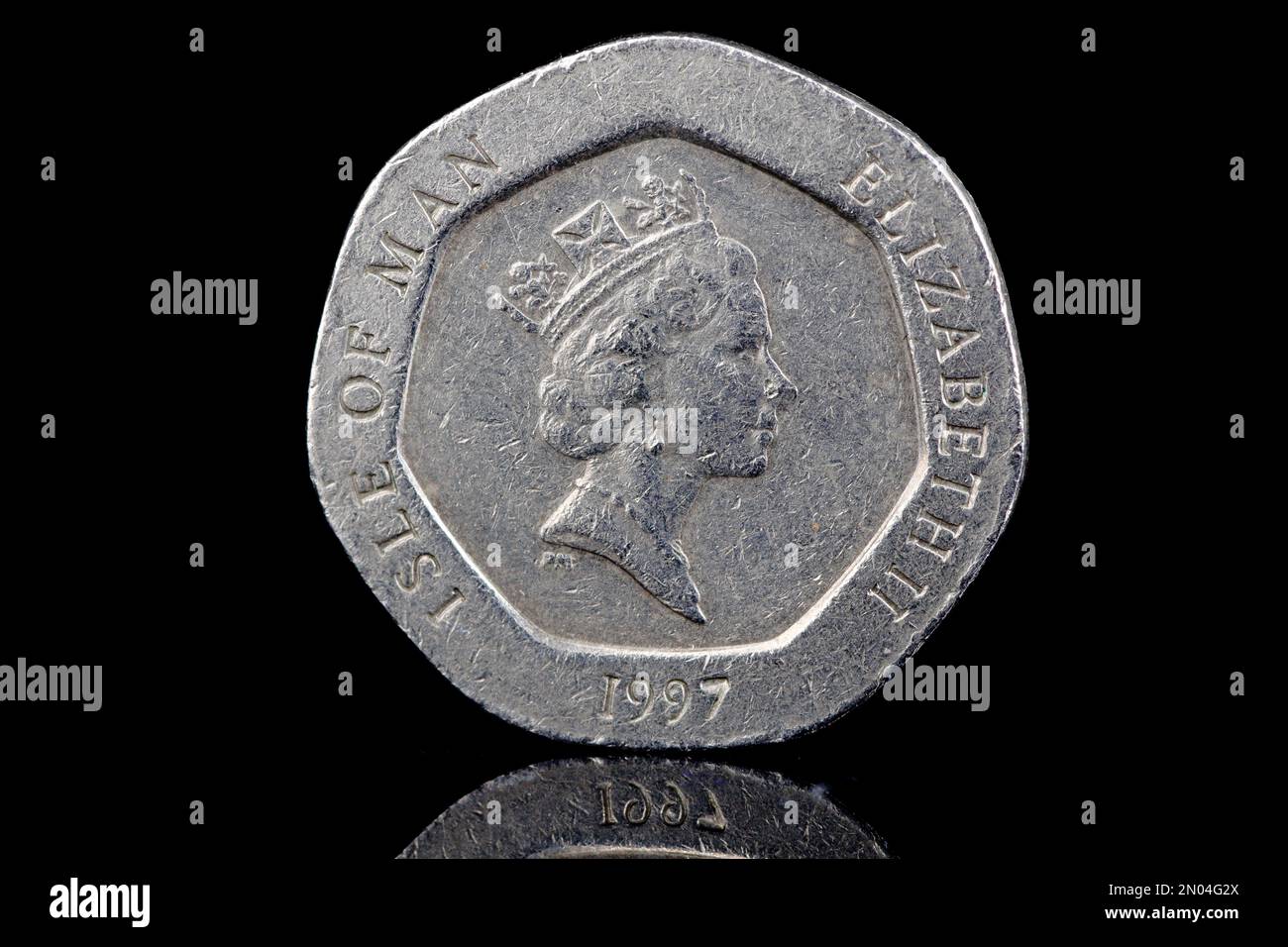 1997 Isle of Man 20P monete obverse con la regina Elisabetta II Foto Stock