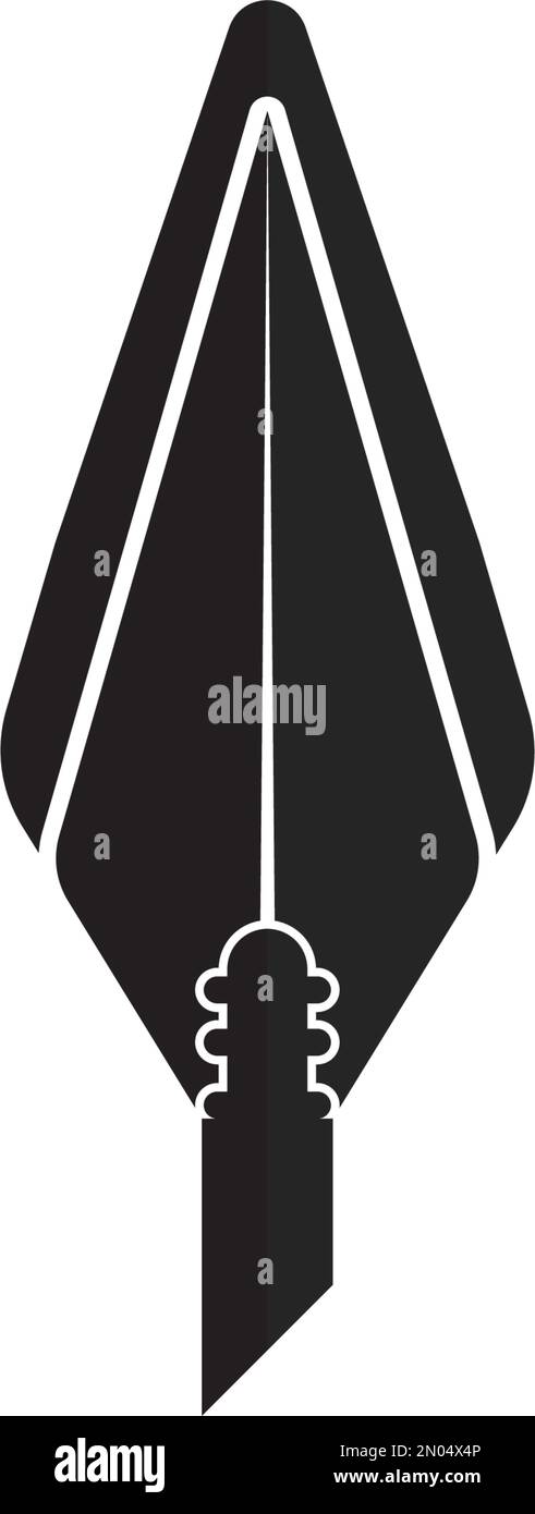 Simbolo dell'icona a forma di lancia isolato su sfondo bianco. Logo vettoriale spear. Moderno pittogramma vettoriale per grafica web Illustrazione Vettoriale