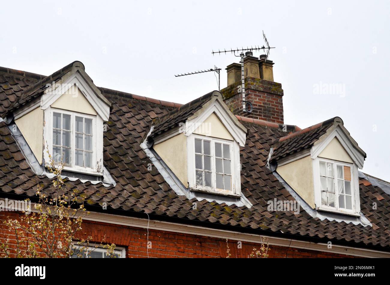 gruppo di finestre dormitorio sul cottage bungay suffolk Foto Stock