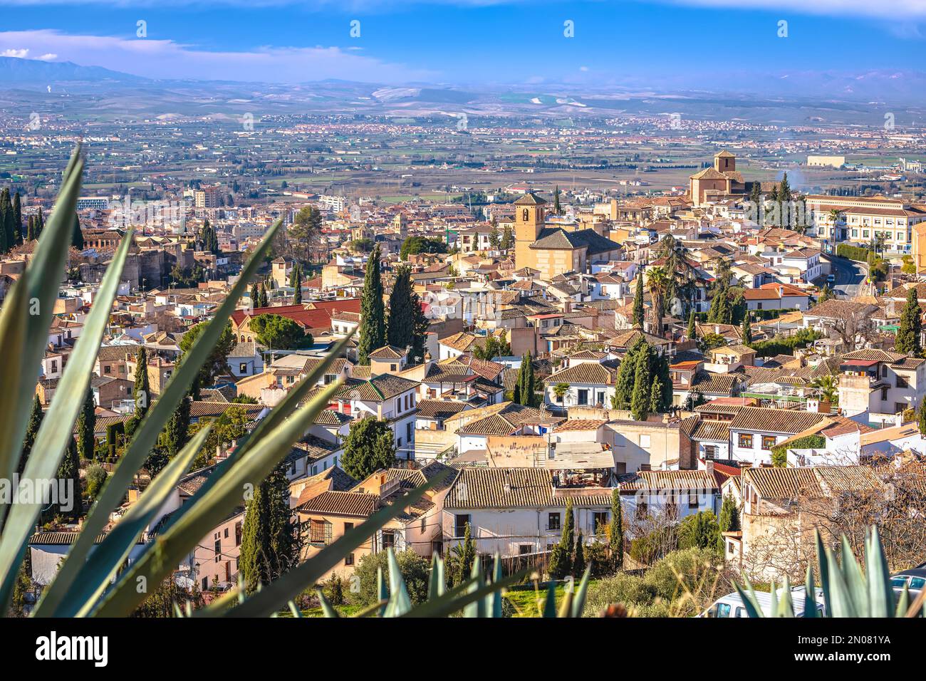 Antico quartiere Albayzin a Granada vista panoramica, Andalusia regione della Spagna Foto Stock