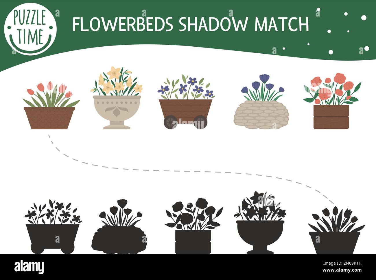 Attività di abbinamento delle ombre per bambini con fiori da giardino in  aiuole. Puzzle prescolare con piante. Carino primavera floreale indovinello  educativo. Trova Immagine e Vettoriale - Alamy