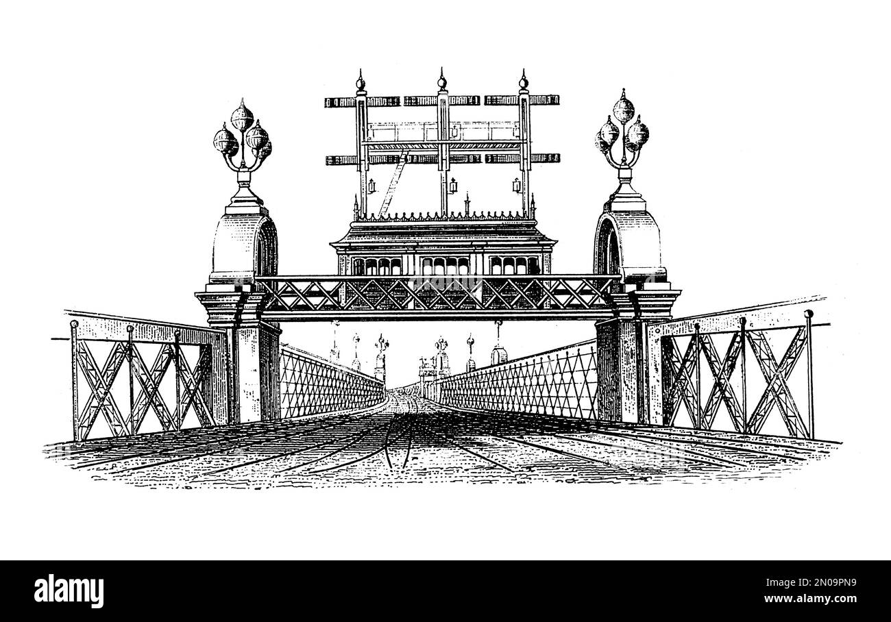 Incisione del 19th° secolo della cabina di segnalazione nel XIX secolo. Illustrazione pubblicata in Systematischer Bilder Atlas - Bauwesen, Ikonographische Encyklopedie Foto Stock