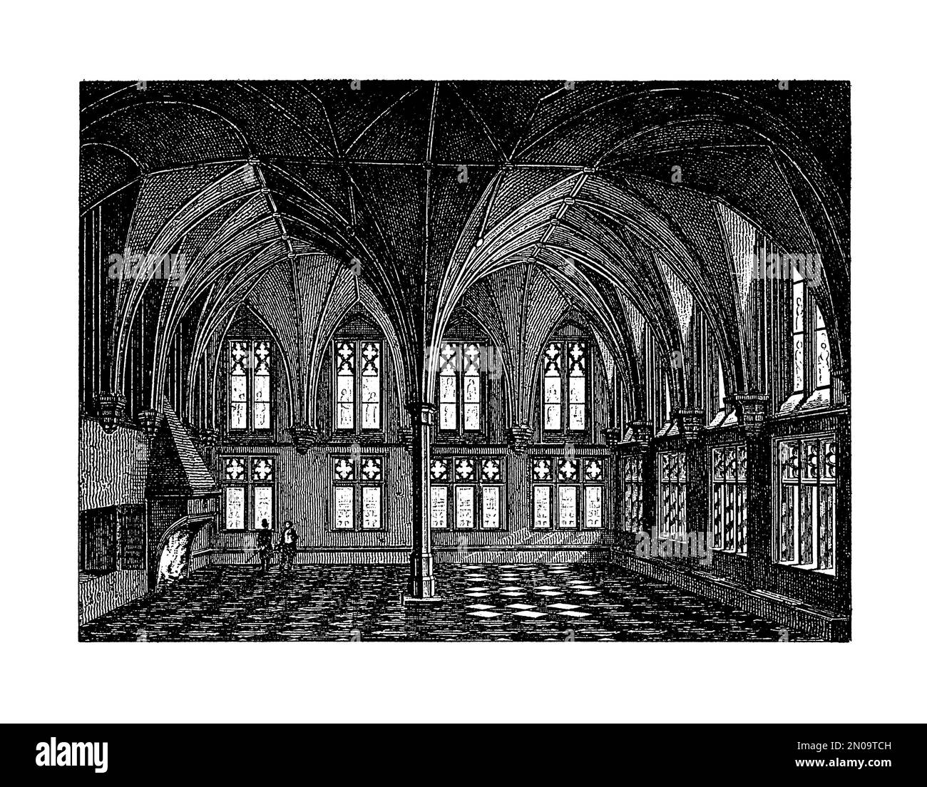 Antica illustrazione di volte nel castello di Marienburg in bassa Sassonia, Germania. Incisione pubblicata su Systematischer Bilder Atlas - Bauwesen, Ikonograp Foto Stock