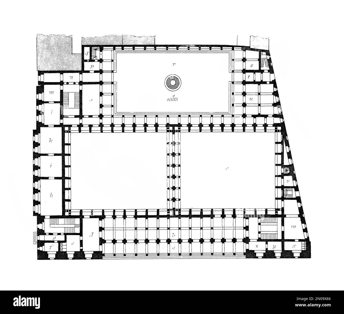 Incisione del 19th° secolo raffigurante la pianta del Berliner Borse, disegnata da Friedrich Hitzig. Incisione pubblicata su Systematischer Bilder Atlas Foto Stock