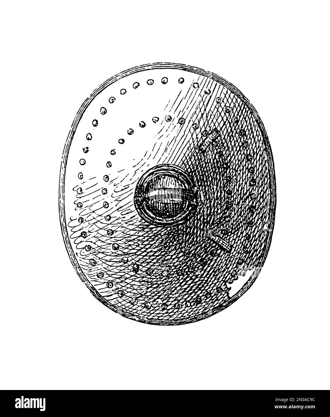 Antica incisione del 19th ° secolo di attrezzature militari medievali. Illustrazione pubblicata in Systematischer Bilder Atlas - Kriegwesen und Seewesen, Ikonog Foto Stock
