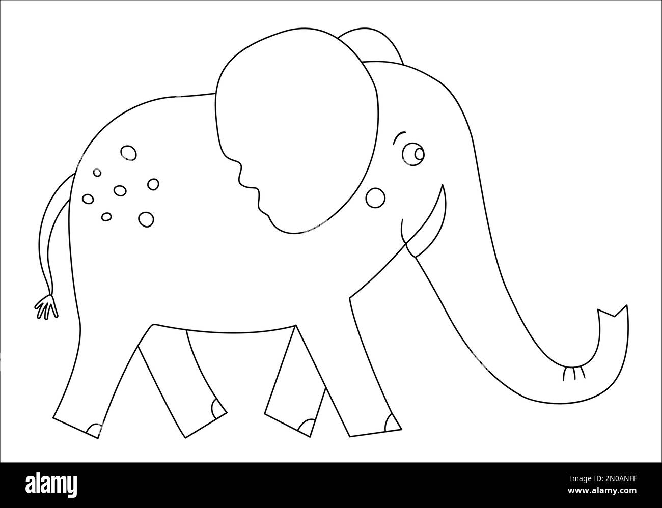 Vettore cute elefante contorno. Divertente esotico animale tropicale bianco e nero illustrazione. Divertente pagina da colorare per i bambini. Jungle estate clip art Illustrazione Vettoriale