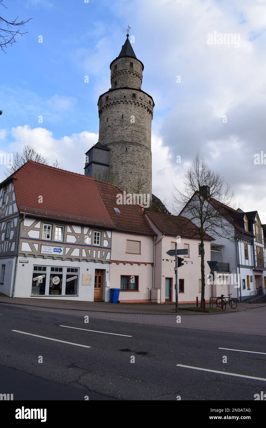 Hexenturm, torre delle mura della città di Idstein Foto Stock