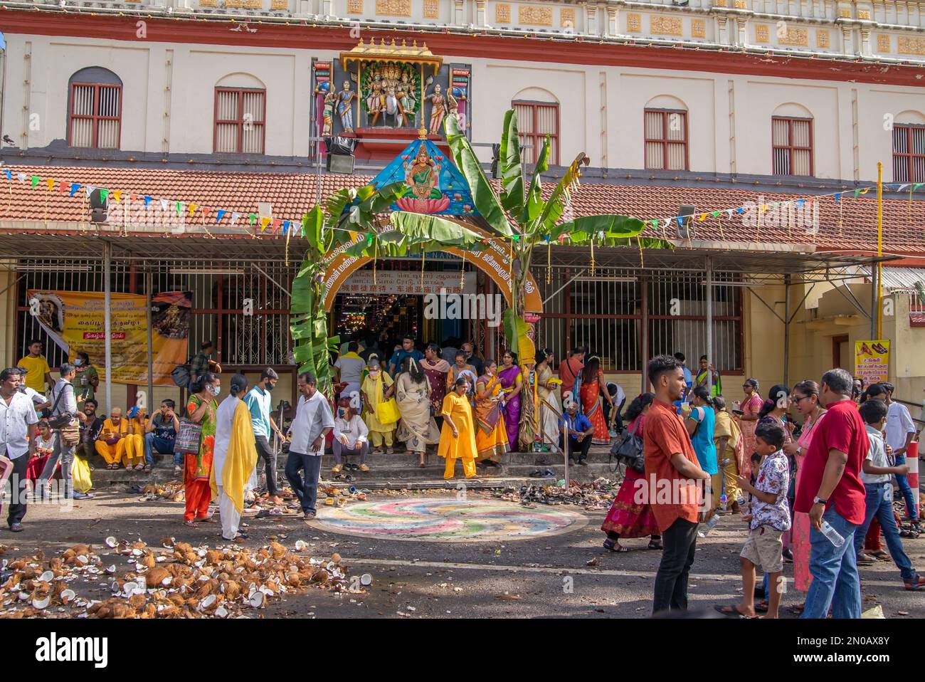 Thaipusam celebrazione in Penang. I devoti di eseguire kavadi attam verso il Signore Murugan, il dio della guerra nell'Induismo. Foto Stock