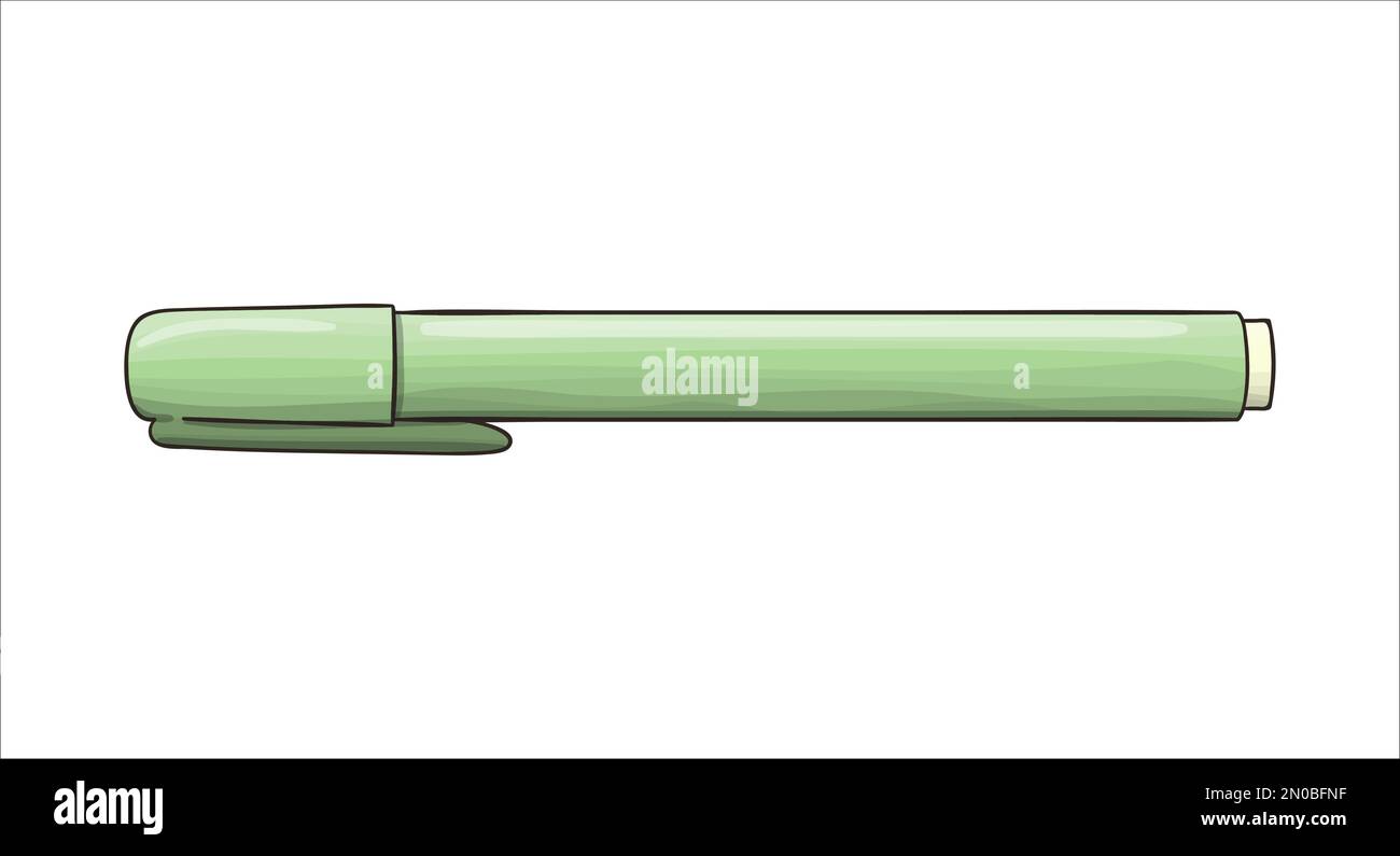 Icona pennarello. Cancelleria colorata vettoriale, materiali per scrittura, forniture per ufficio o scuola isolate su sfondo bianco. Stile cartone animato Illustrazione Vettoriale