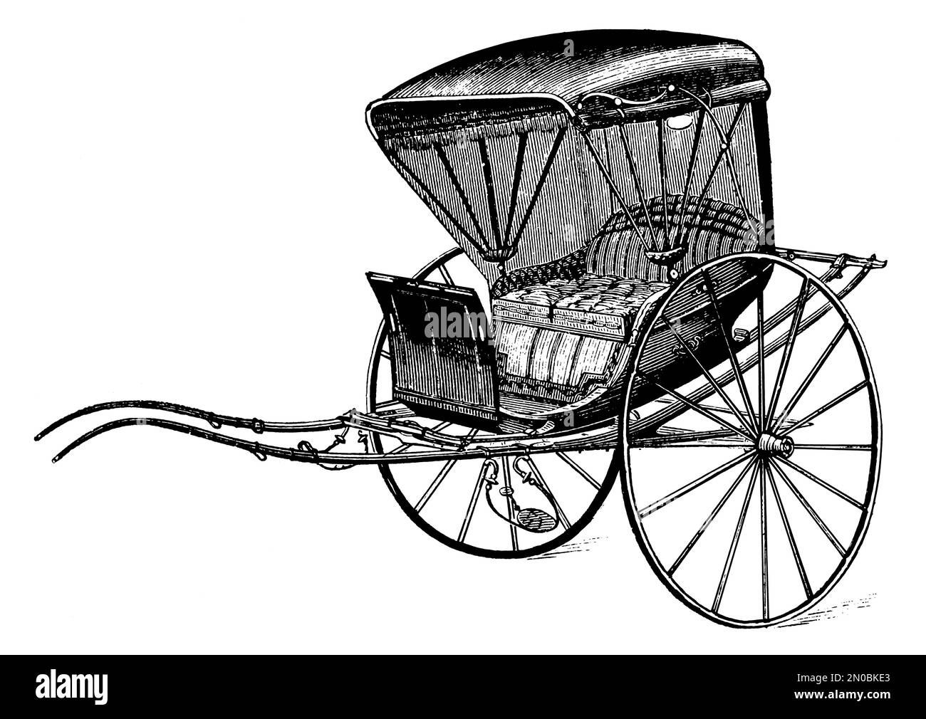 Incisione del XIX secolo di un antico carro del Systematischer Bilder-Atlas (Brockhaus, Lipsia, 1844), un veicolo trainato da cavalli a due ruote. Foto Stock