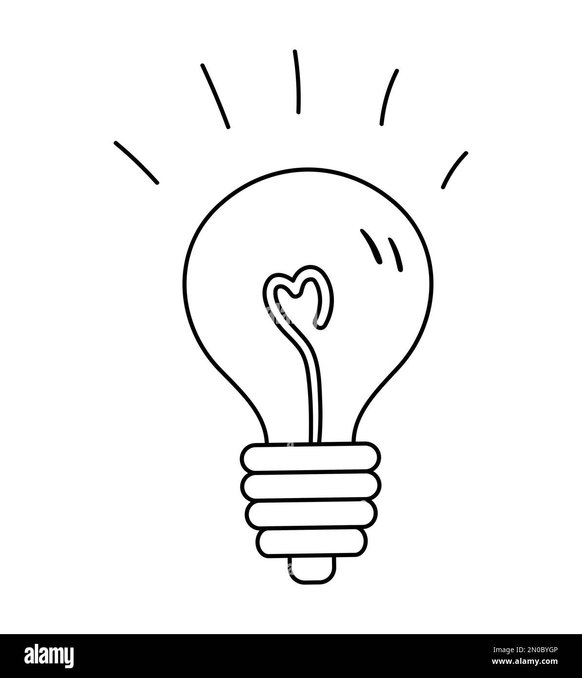 Icona della lampadina Vector in bianco e nero. Torna alla clipart scolastica. Illustrazione di contorno carino. Educazione, mente intelligente o idea di business lineare Illustrazione Vettoriale