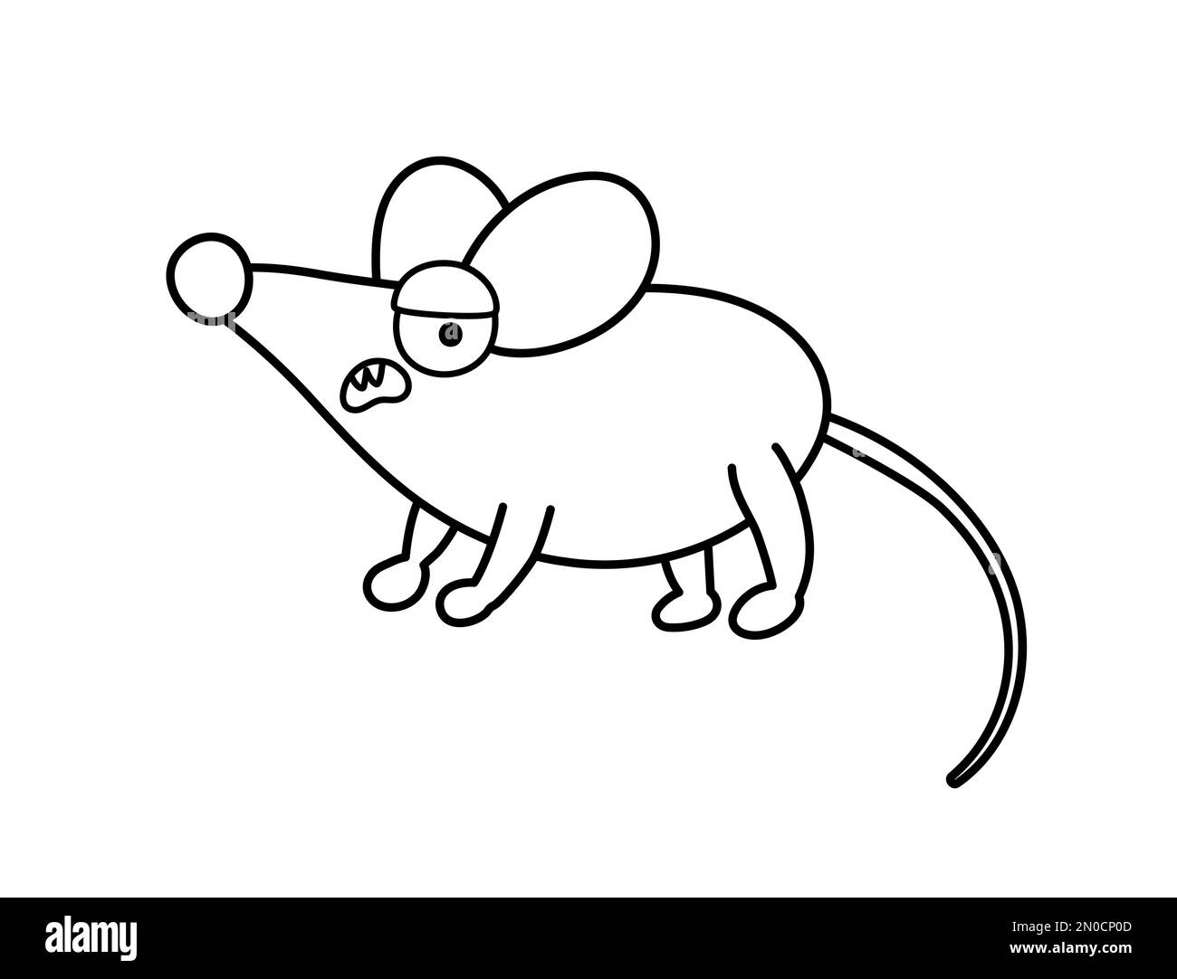 Carino vettore nero e bianco arrabbiato mouse. Icona del personaggio di Halloween. Autunno divertente tutti i santi vigilia illustrazione con animale spaventoso. Samhain partito colorazione Illustrazione Vettoriale