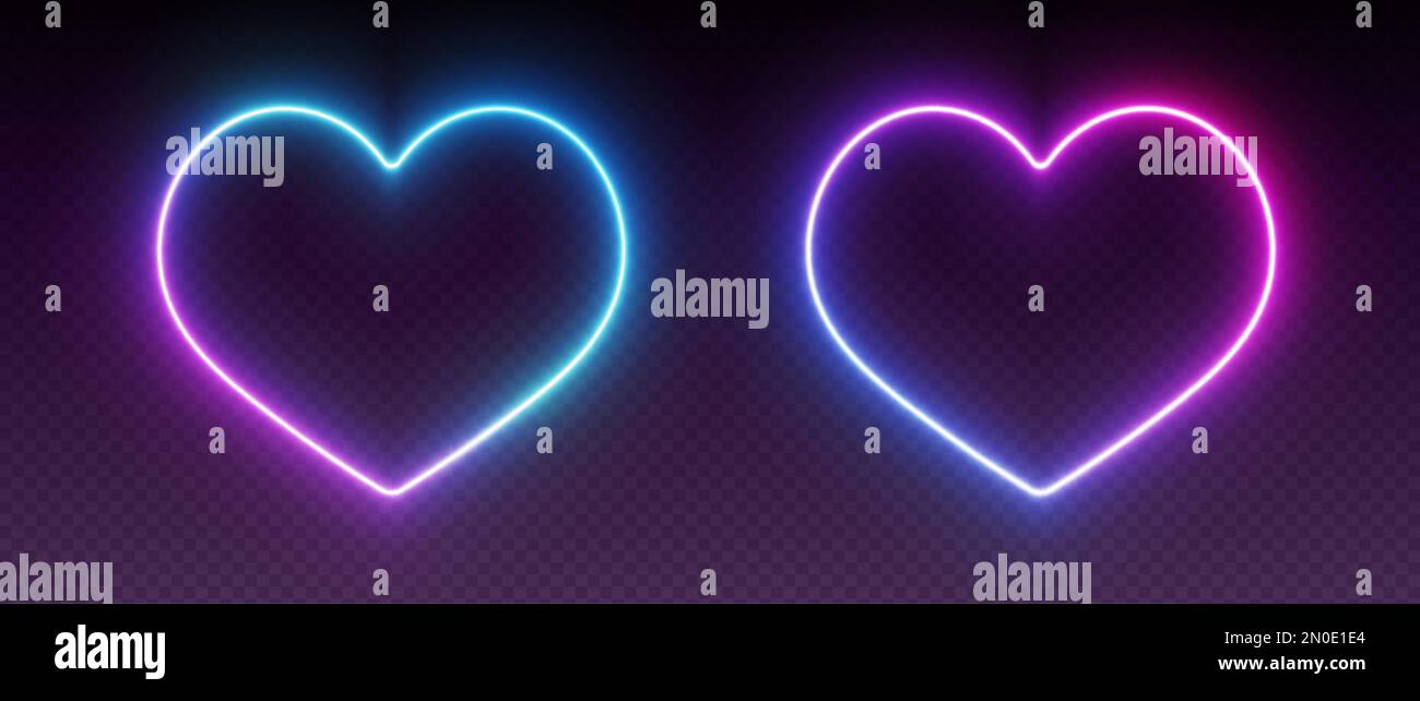 Cornici al neon, set di bordi incandescenti sfumati, elementi di disegno giorno di San Valentino. Illustrazione Vettoriale