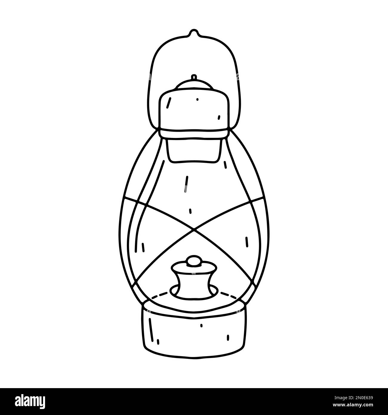 Lanterna di kerosene in stile del doodle disegnato a mano. Isolato su sfondo bianco. Pagina da colorare Illustrazione Vettoriale